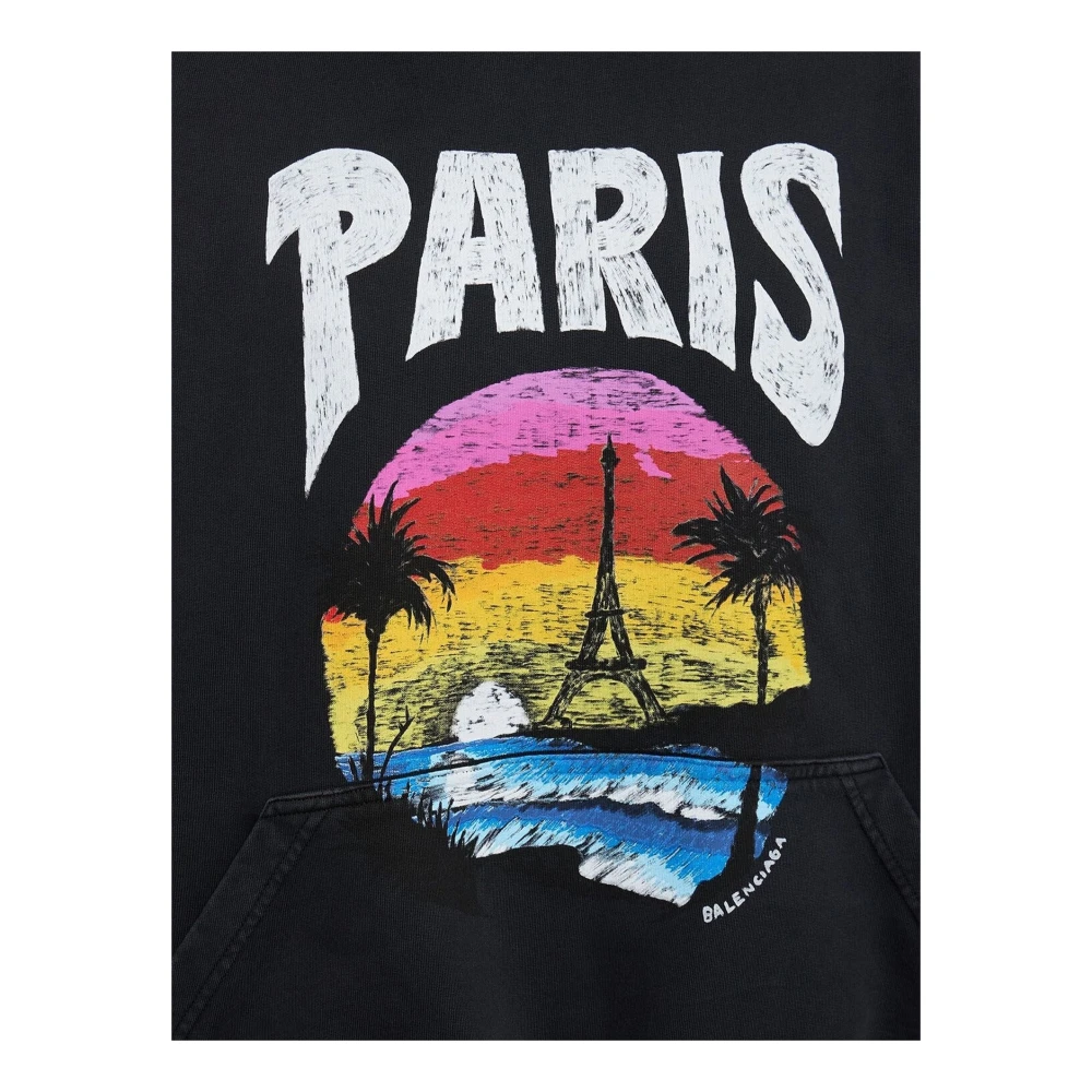 Balenciaga Paris Bedrukte Katoenen Hoodie Black Dames