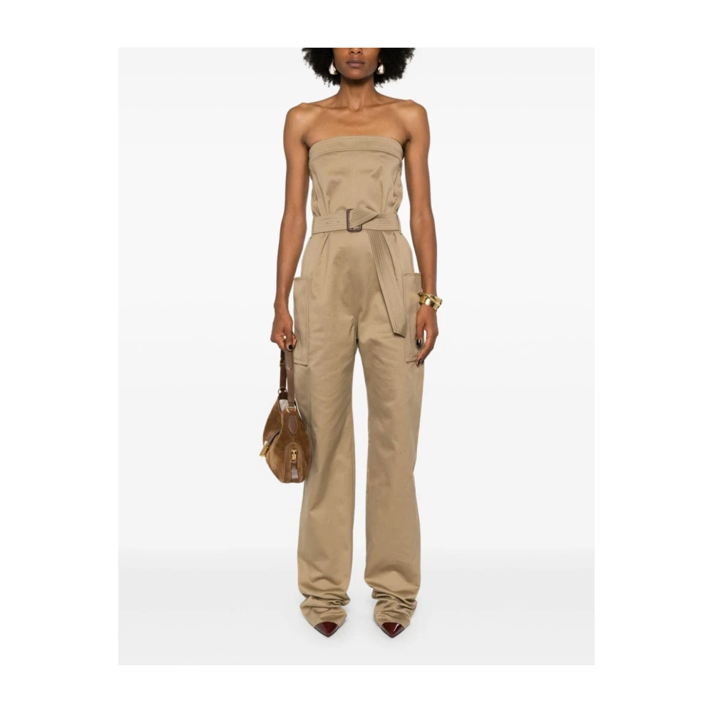 Saint Laurent Strapless Jumpsuit met Riem Beige Dames