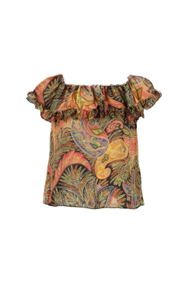 Ruffled Paisley-Print Top