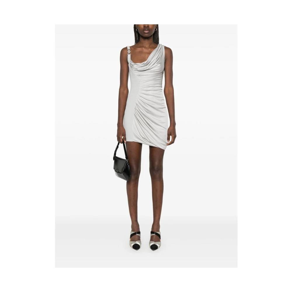 Versace Gerimpelde Asymmetrische Hals Mouwloze Jurk Gray Dames