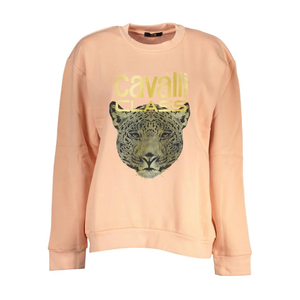 Cavalli Class Pink Sweatshirts, Female, S, Printed Long Sleeve Sweatshirt