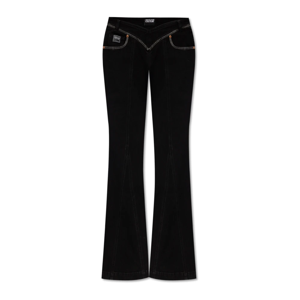 Versace Jeans Couture Zwarte Katoenen Flared Jeans Black Dames