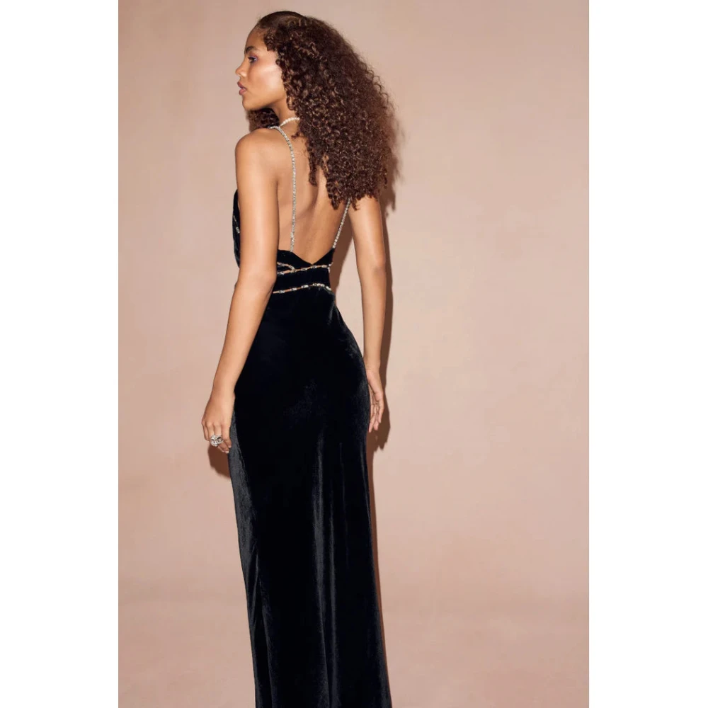 Loveshackfancy Fluwelen versierde maxi-jurk Black Dames