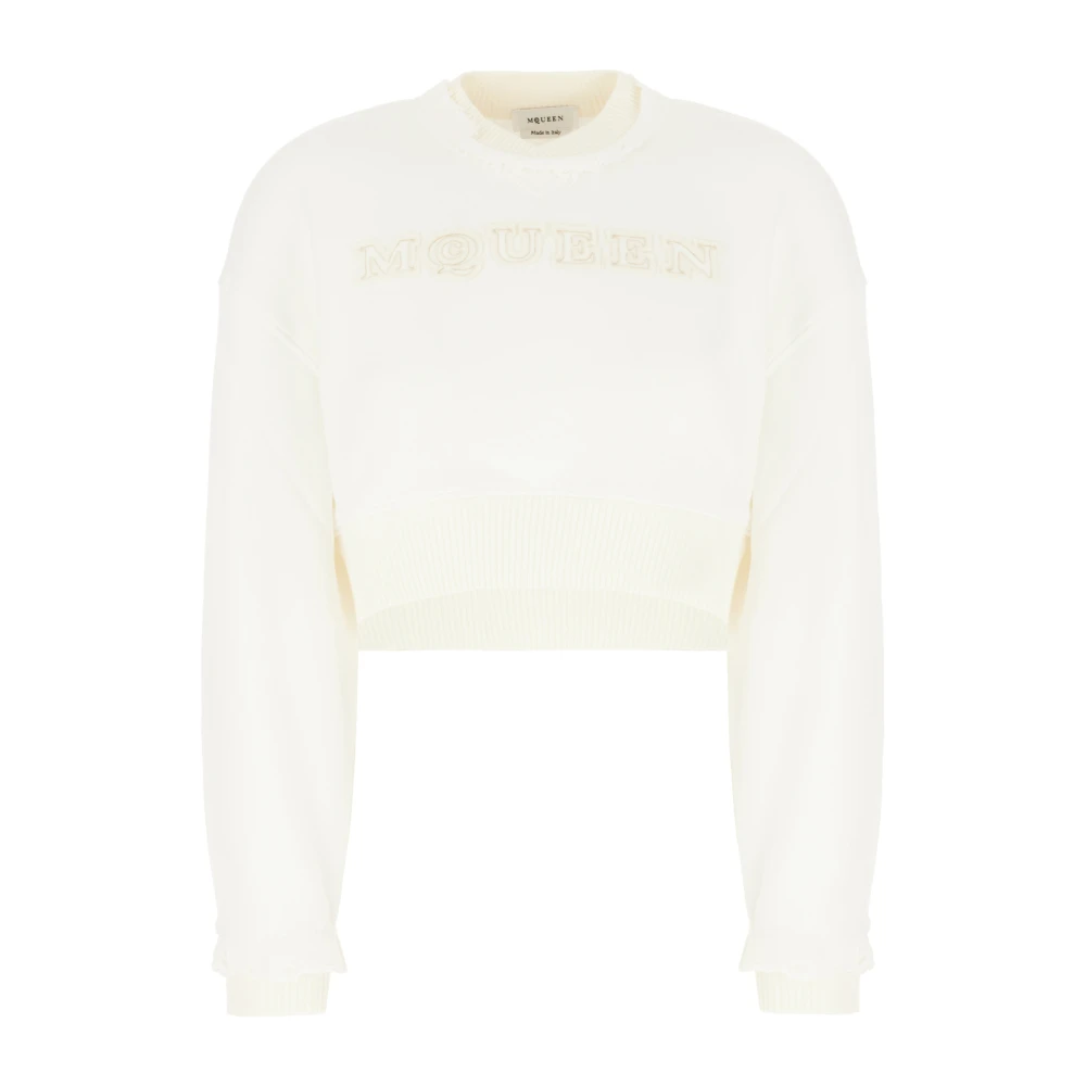 Alexander Mcqueen Women's Beige Logo-Lettering Cropped Sweatshirt - Sweatshirts - M - Sweatshirts & Hoodies