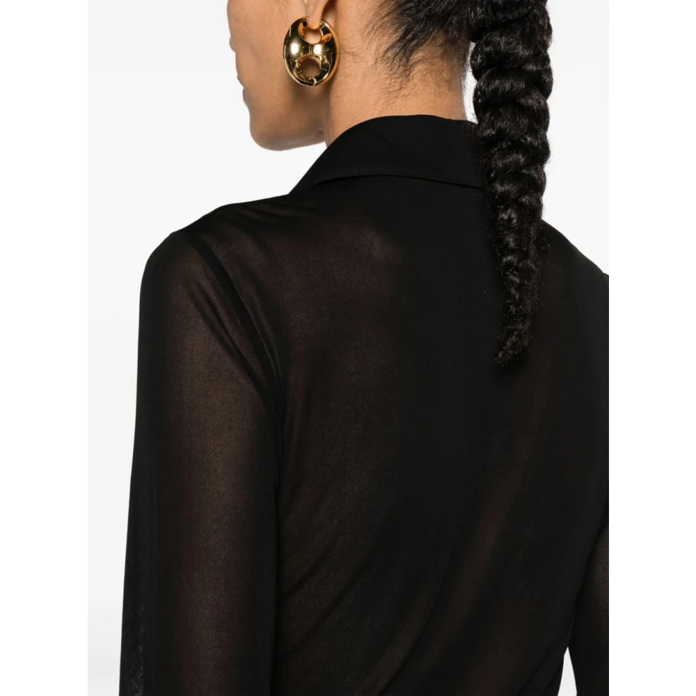 Saint Laurent Zwarte Semi-Transparante Shirt met Puntkraag Black Dames