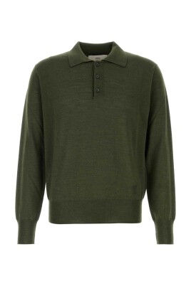 polo-en-laine-melangee-vert-olive