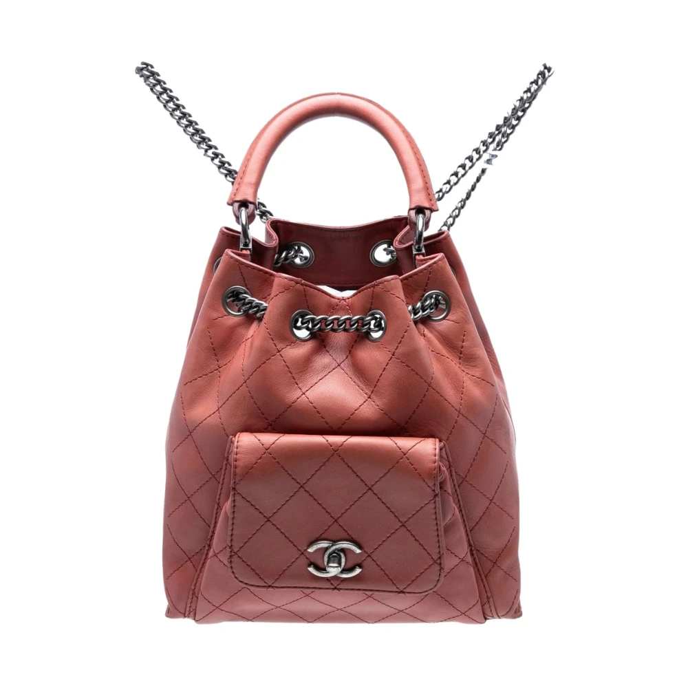 Chanel Vintage Women's Red Pre-Owned Leather Bucket Bag