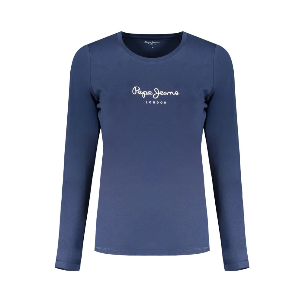 Pepe Jeans Blue Cotton Long Sleeve Logo T-Shirt - Female - Long Sleeve T-Shirts - M - Tops