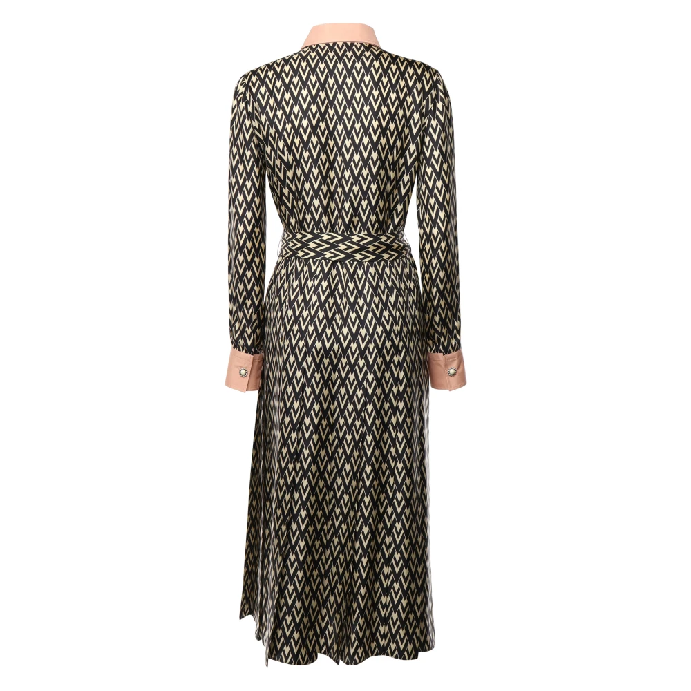 Valentino Garavani Zijden Zwart Ivoor Jurk Juweelknoop Multicolor Dames