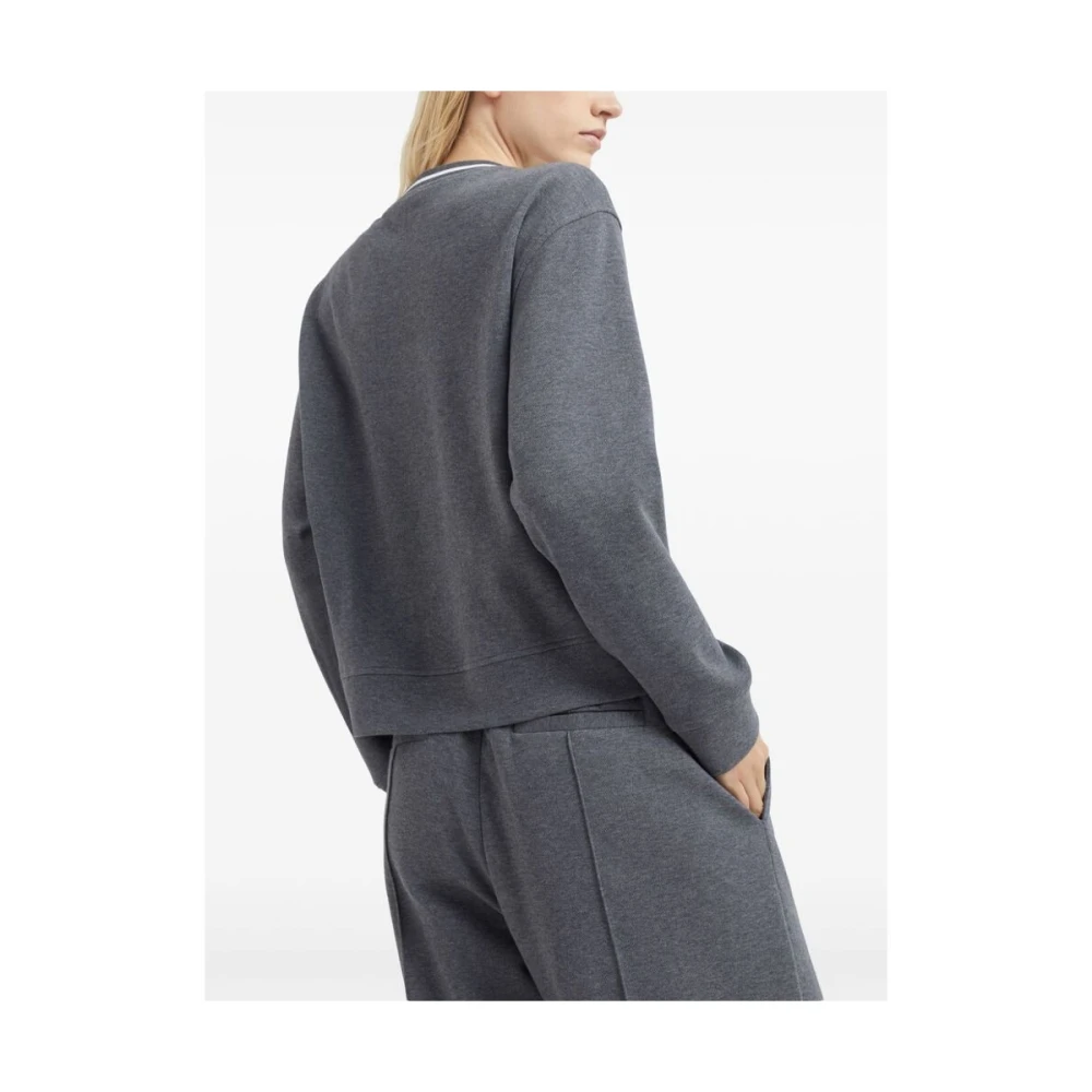 BRUNELLO CUCINELLI Grijze Katoenen V-hals Sweatshirt met Streep Trim Gray Dames
