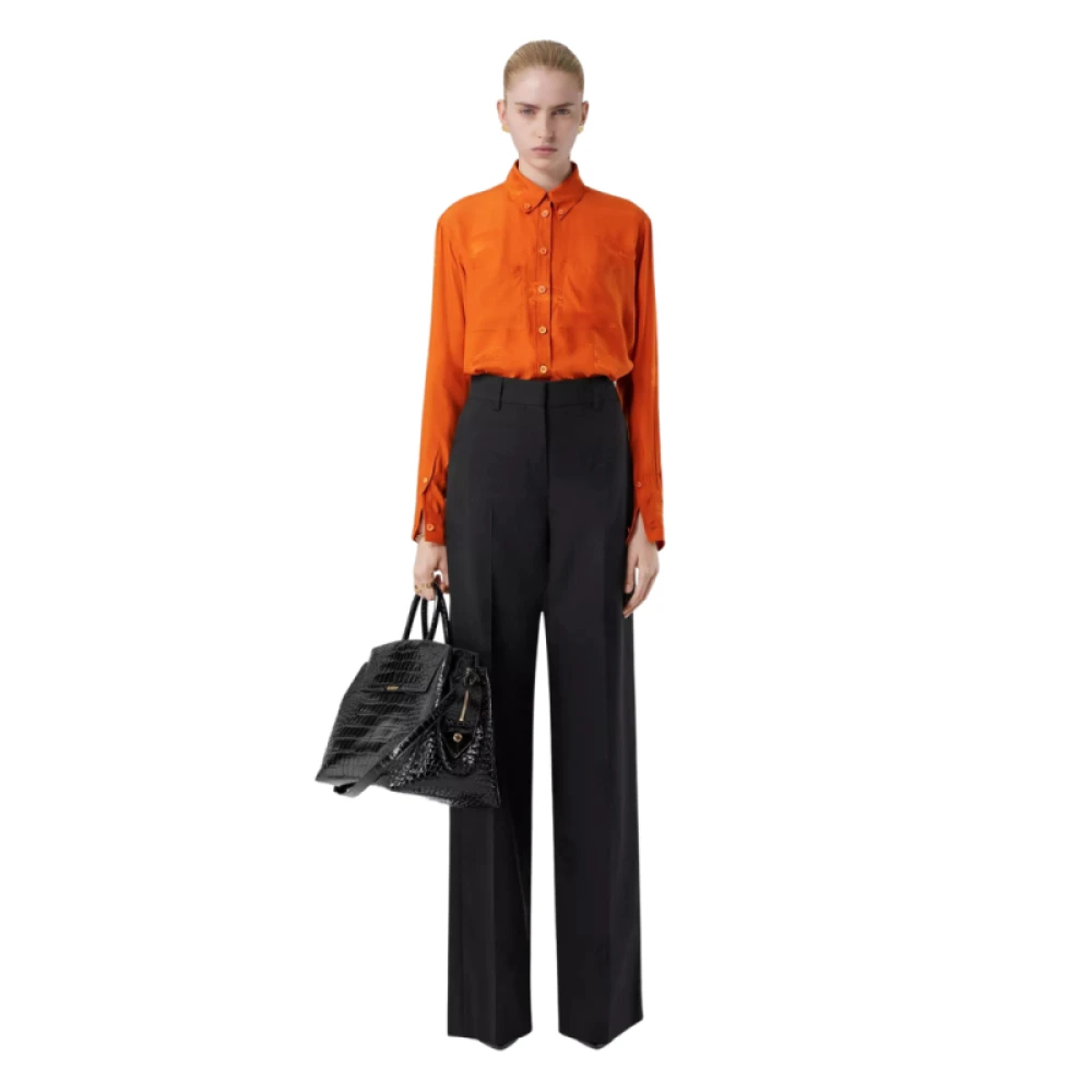 Burberry Oversized Zijden Jacquard Equestrian Knight Shirt Orange Dames