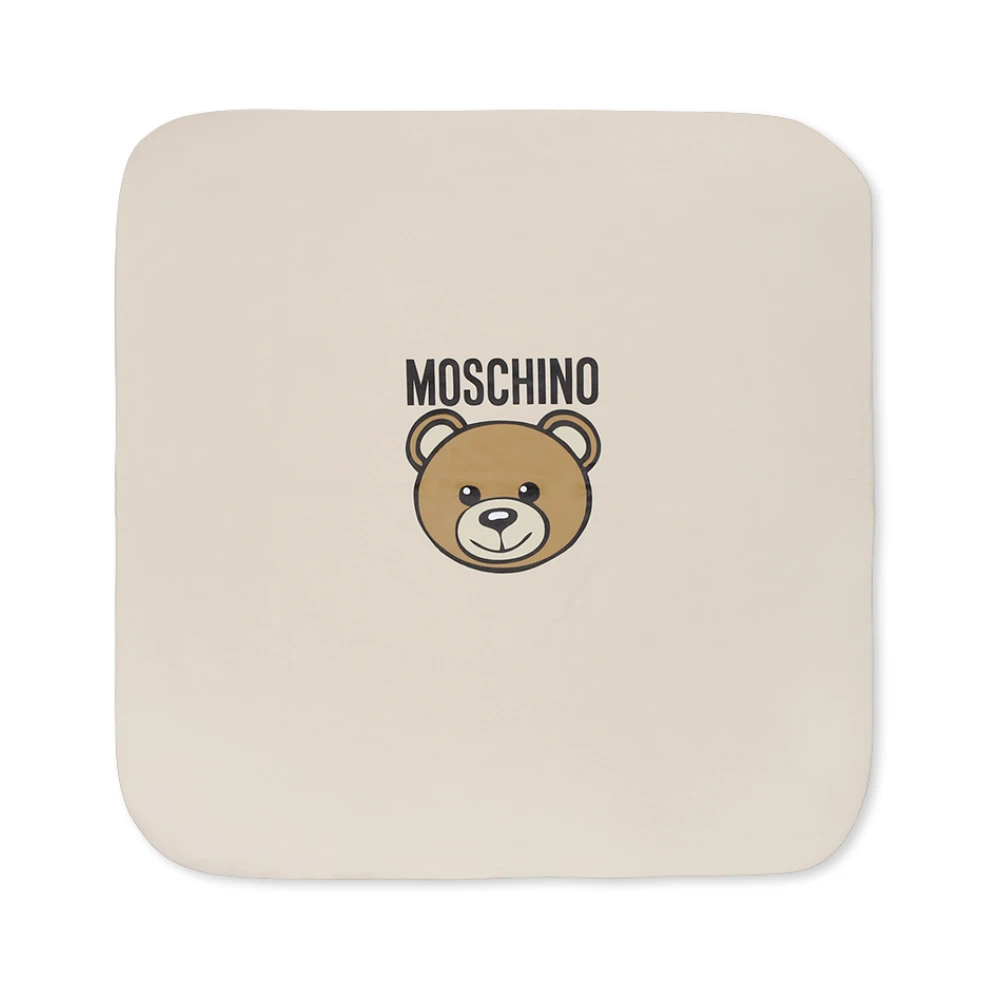 Moschino Teddybeer Logo Beige Katoenen Deken Beige Unisex