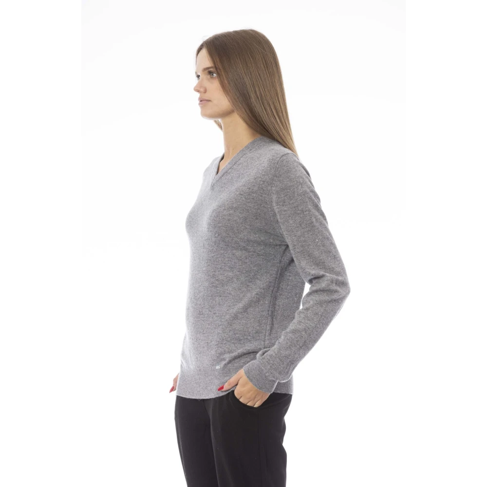Baldinini Trendy Longsleeve V-hals Top Gray Dames
