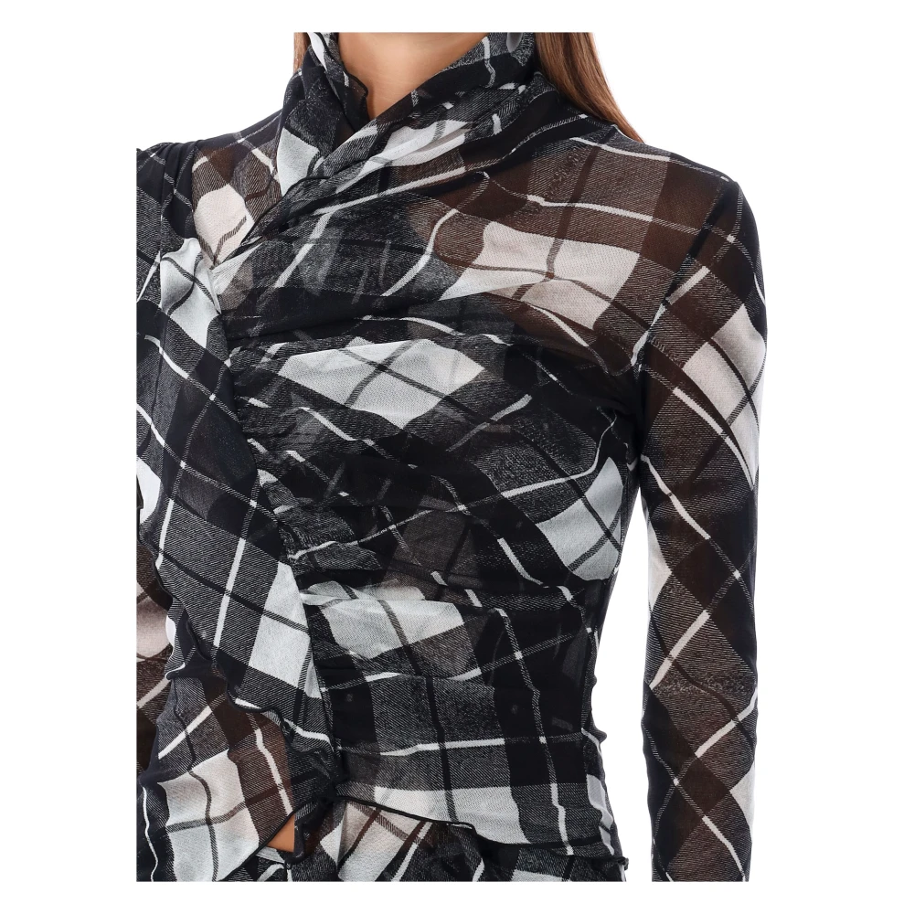 Jean Paul Gaultier Mesh gedrapeerd geruite top Multicolor Dames