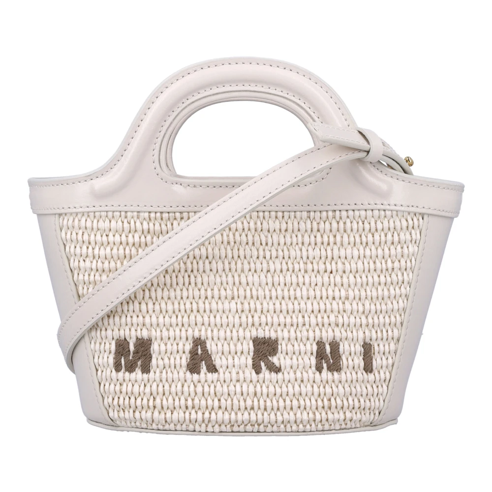 Marni Tropicalia Micro Tas met Rafia Panelen Beige Dames