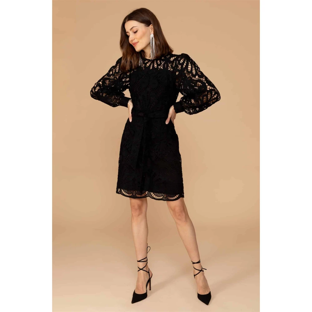Freebird Elegante gehaakte jurk met riem Black Dames