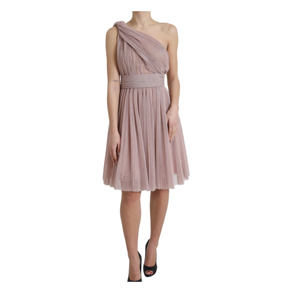Dolce & Gabbana Women's Purple Party Dresses, M, Lilac One-Shoulder Pleated Designer Dress
