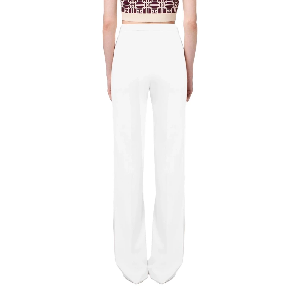 Elisabetta Franchi Stretch Crêpe Palazzo Broek met Logo Studs White Dames