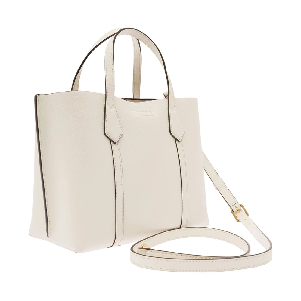 TORY BURCH Witte Leren Tote Tas met Logo Bedel White Dames