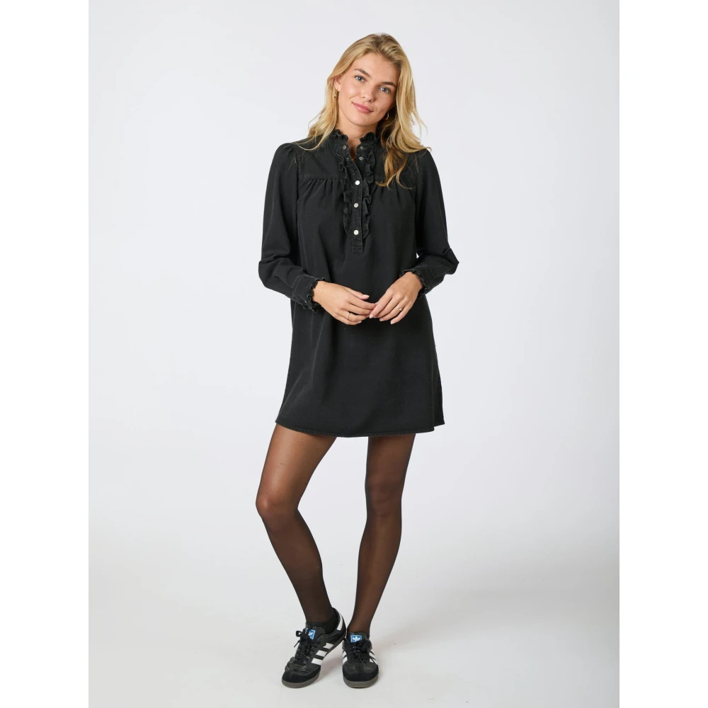 NEO NOIR Denim Jurk met Volant Details Black Dames