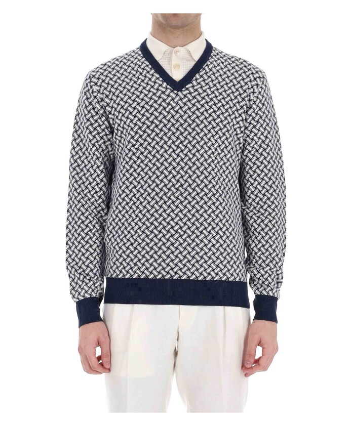 pull-col-v-blanc-melange-coton-lin