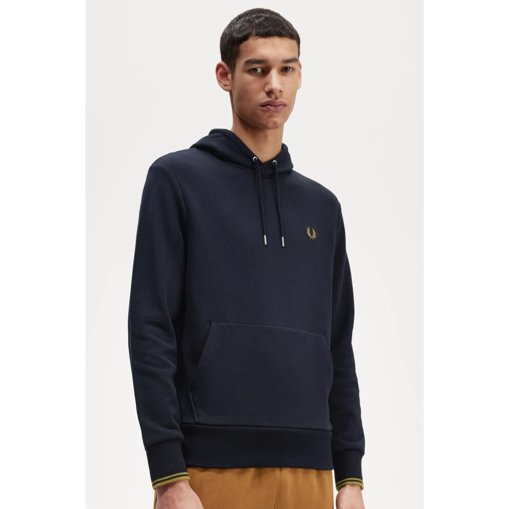 Fred Perry Hoodie met krullende zoom en dubbele streep Blue Heren