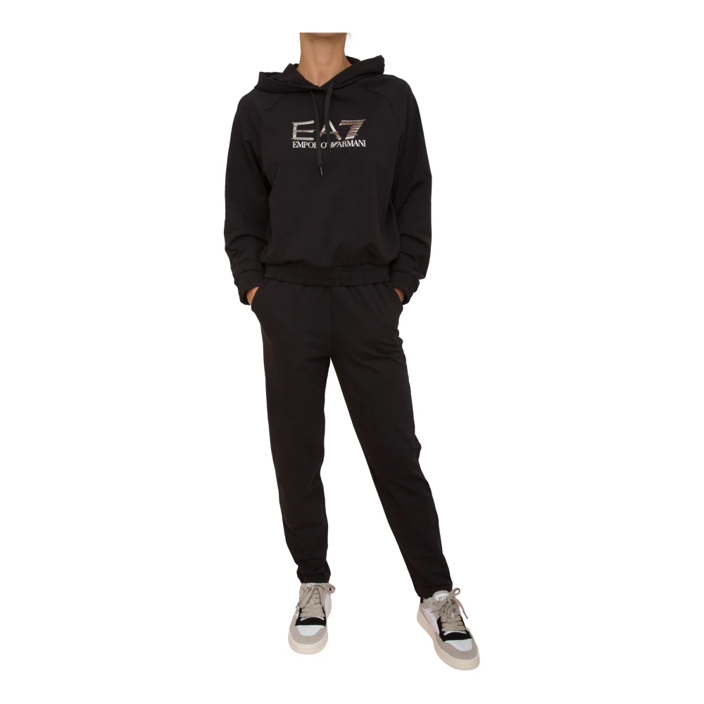 Emporio Armani Ea7 Damen Schwarz Er Trainingsanzug Baumwolle Modal Elastan