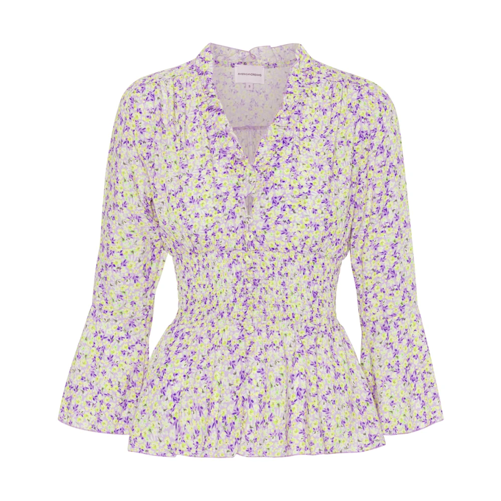 Americandreams Vrouw Multicolor Overhemden Dames, Veelkleurig, Xl, Lila/Gele Bloementop Met 3/4 Mouwen
