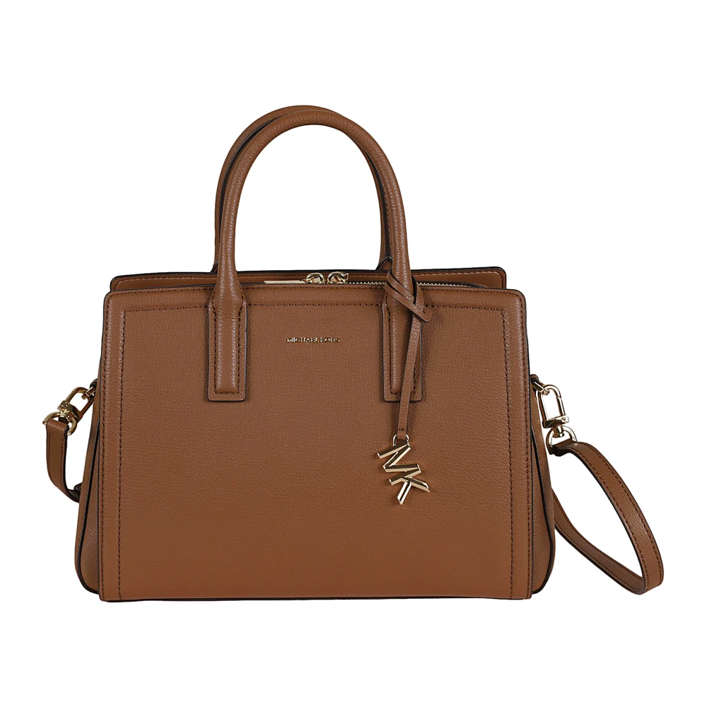 Michael Kors Zwarte Gehamerde Leren Satchel Tas Brown Dames