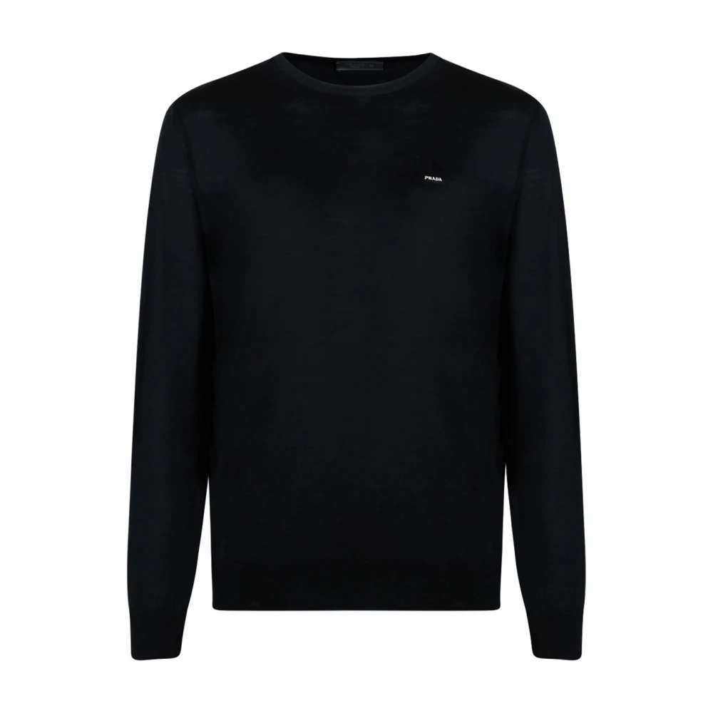 Prada Men's Black Superfine Wool Crew-Neck Jumper - Round-Neck Knitwear - M - Knitwear
