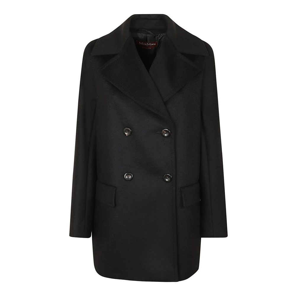 Max Mara Studio Svart ull dubbelknäppt kappa Black, Dam