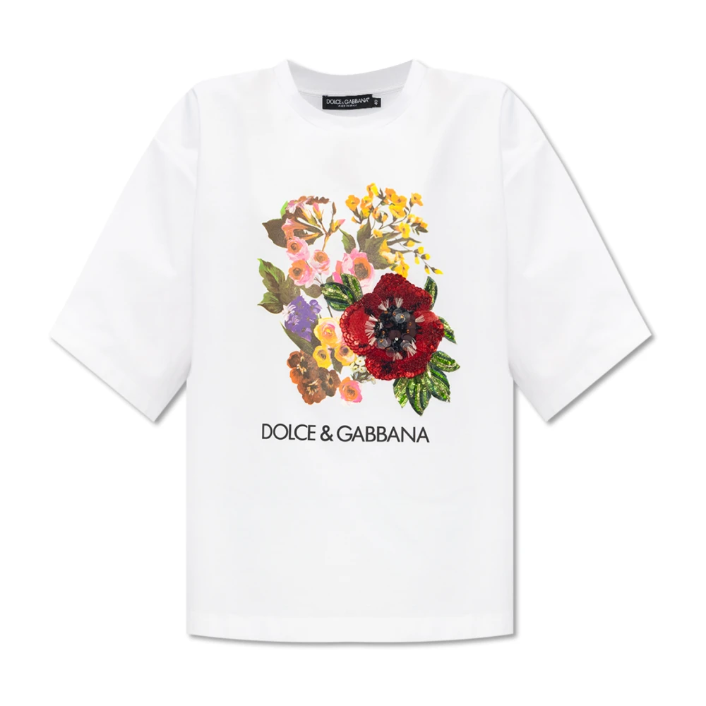 Dolce & Gabbana T-shirt med blommigt motiv White, Dam