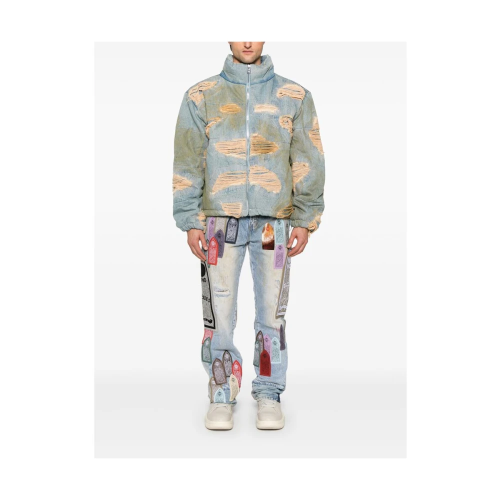 Who Decides War Versleten denim jeans met patchwork-details Blue Heren