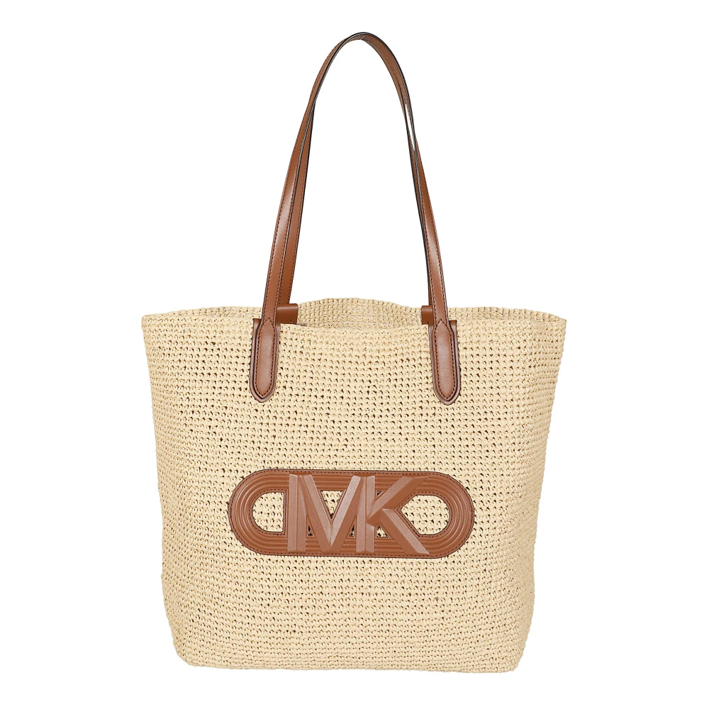 Michael Kors Grote geweven stro tas met leren handvatten Brown Dames