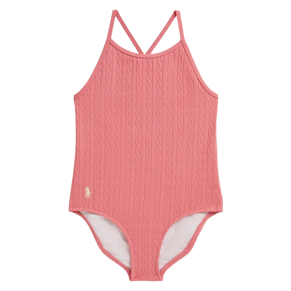 Ralph Lauren Pink Kids Swimsuits, Female, 7 Y, Mini-Cable Jacquard One-Piece Swimsuit