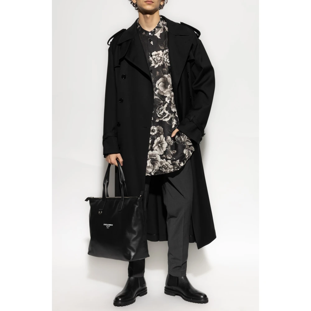 Dolce & Gabbana Linnen shirt met bloemenpatroon Black Heren