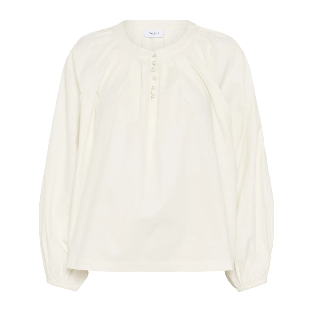 Saint Tropez Feminin Blus med Puffärmar White, Dam