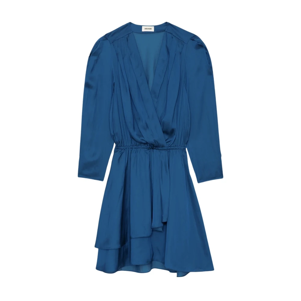 Zadig & Voltaire Blauwe Japanse Satijnen Jurk met Gekruiste Halslijn Blue Dames