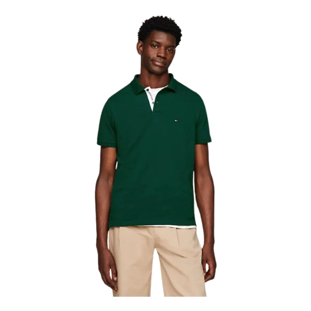 Tommy Hilfiger Heren Polo Shirt met Contrast Knoopsluiting Green Heren