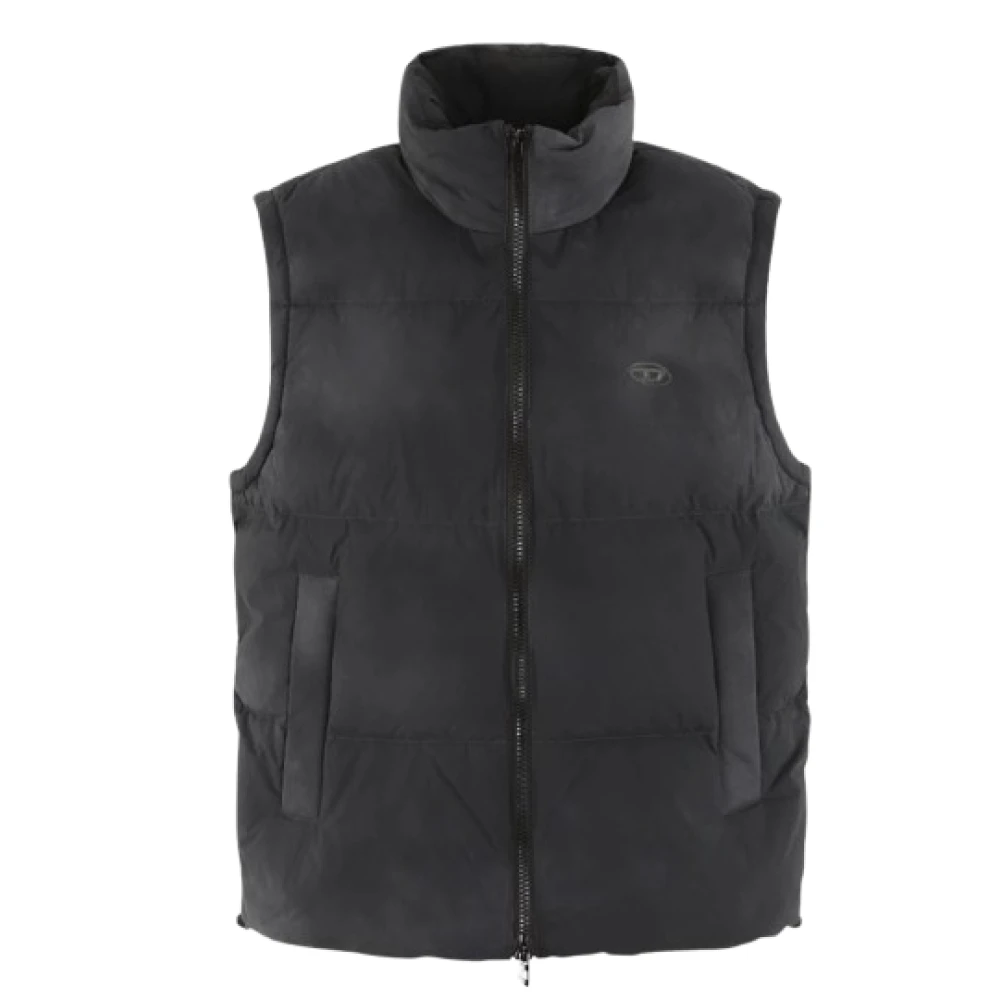 Diesel Jas met ritssluiting en hoge kraag Black Heren