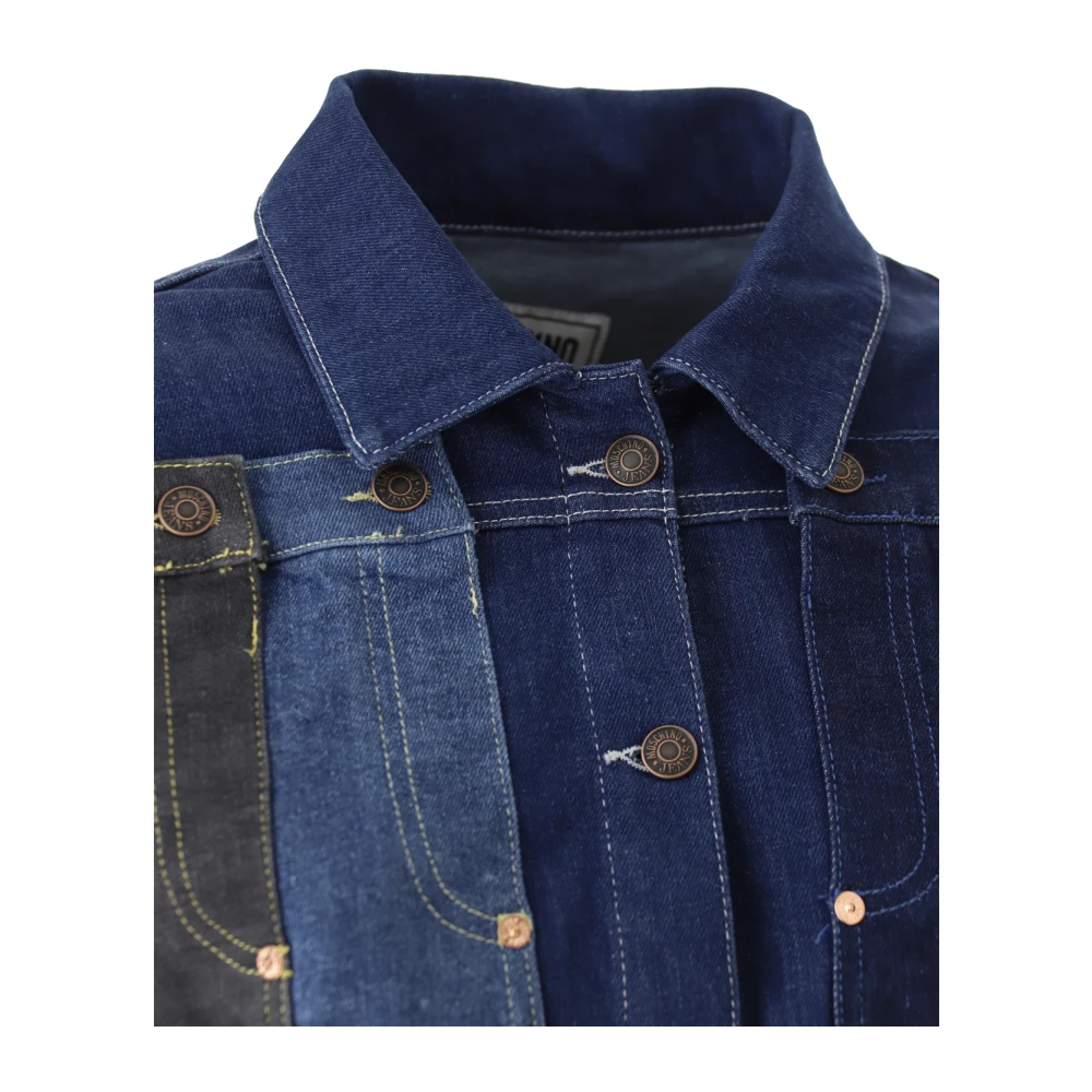 Moschino Patchwork Cropped Denim Jacket Blue Dames