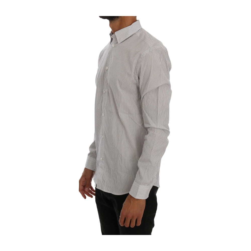 Frankie Morello Blauw Gestreept Casual Katoenen Overhemd White Heren