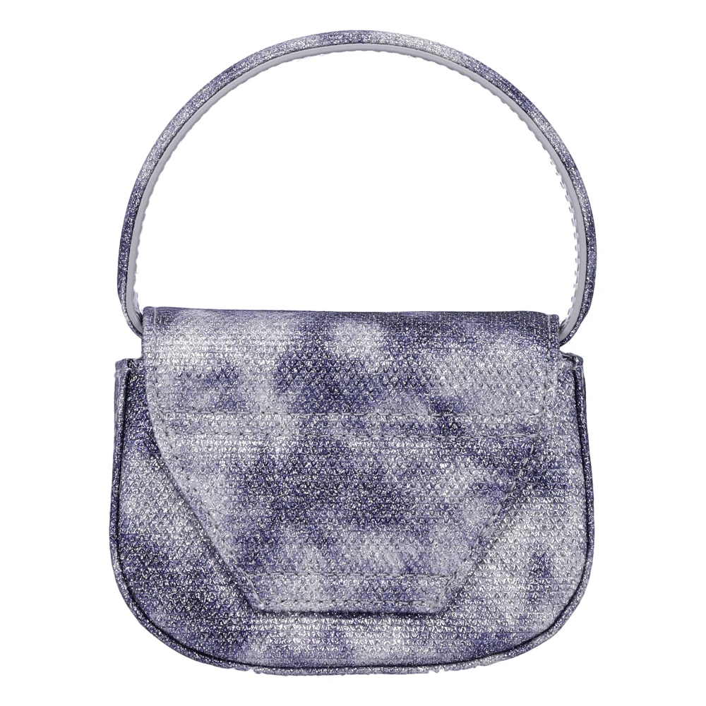 Diesel Crossbody tas van glitterstof met D metalen plaat Blue Dames