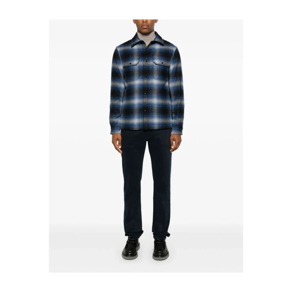 Woolrich Geruite Licht Jack Blauw Mannen Blue Heren
