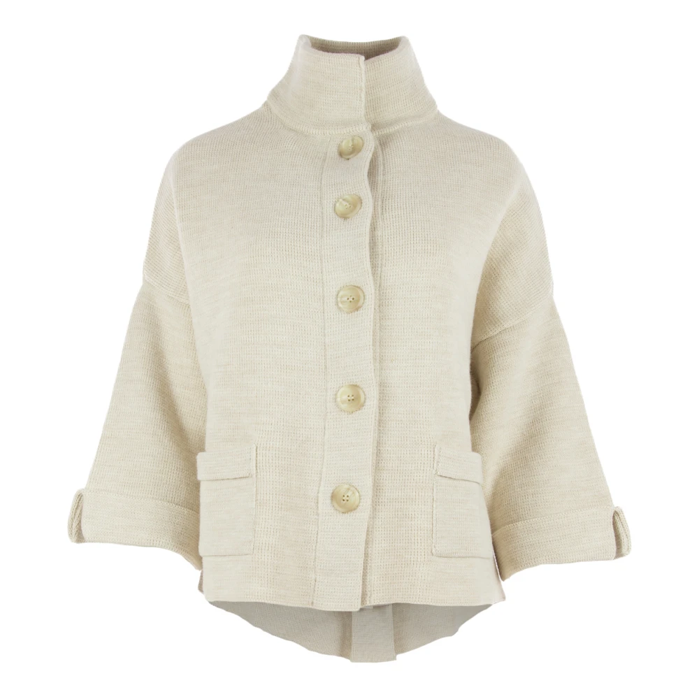Vicario Cinque Marineblauwe Wol-Alpaca Jas White Dames
