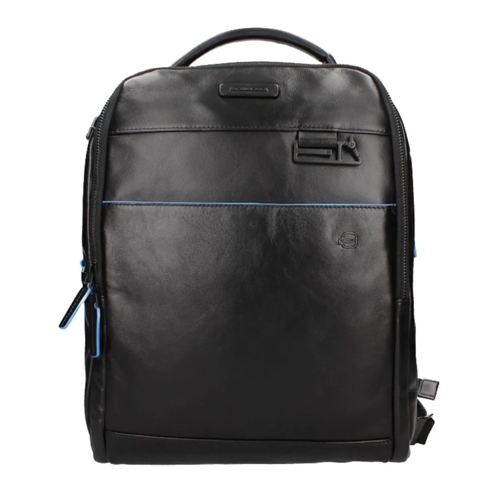 Piquadro Zwarte leren rugzak Eén Black Heren