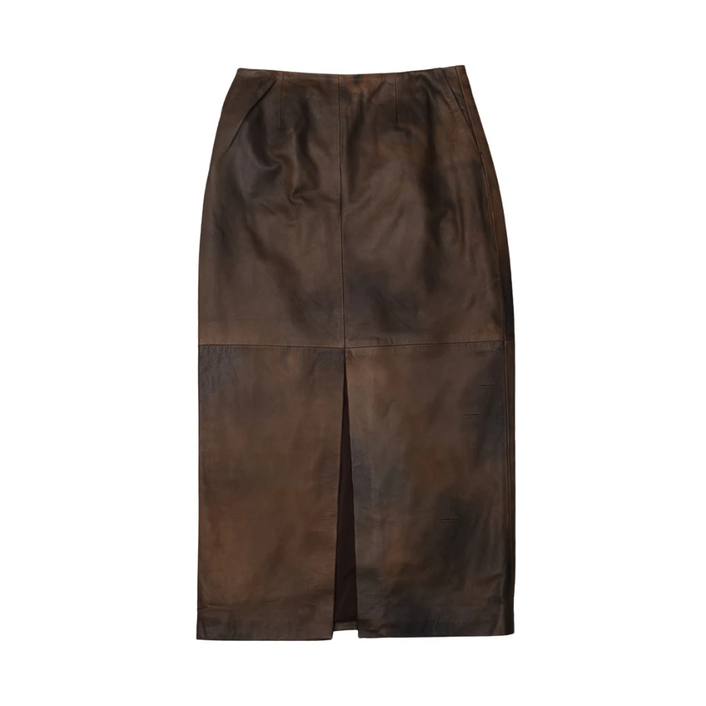 Rotate Birger Christensen Women's Brown Leather Skirt - Leather Skirts - L - Skirts