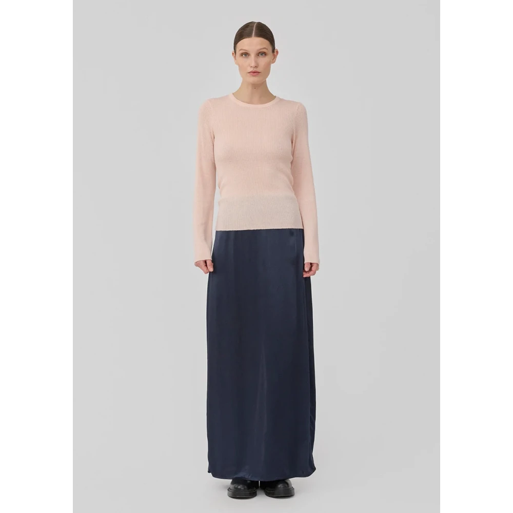 Modström Navy Satijnen Maxi Rok met Split Blue Dames