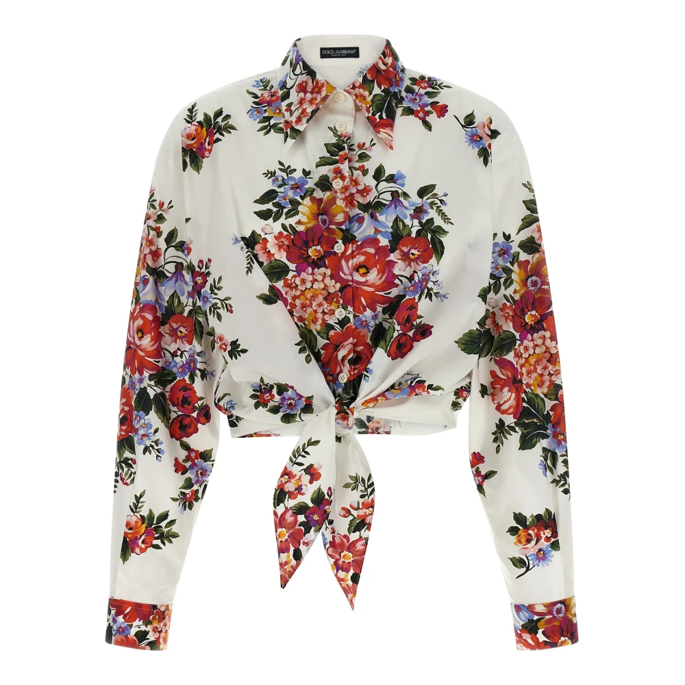 Dolce & Gabbana Multicolor Shirts, Female, M, Flower Bouquet-Print Cotton Shirt