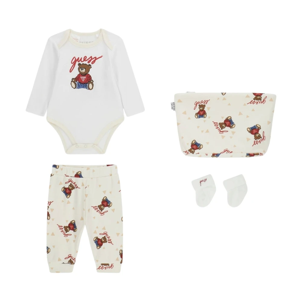 Guess Unisex Kids Beige Kids Sets, 12 M, 4-Piece Bodysuit And Pant Set